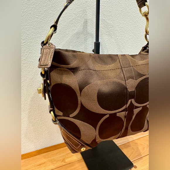 Coach Carly Soho Shoulder Bag in Chocolate Brown Signature Monogram EUC - Picture 2 of 11